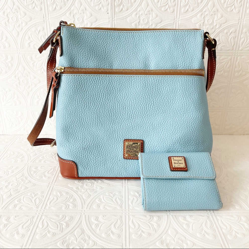 DOONEY & BOURKE Glacier Blue Pebble Grain Crossbody Bag and Wallet-Like New.